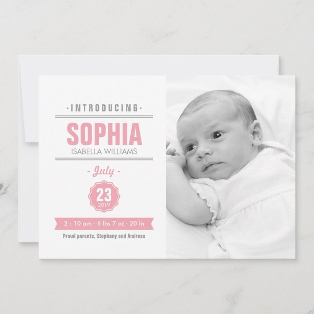 Actualités modernes Faire-part photo Pink Baby Bir (Devant)