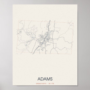 Adams, Massachusetts Plan de rue Poster – Fondée e