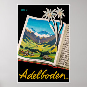Adelboden, Suisse, Affiche de voyage de ski