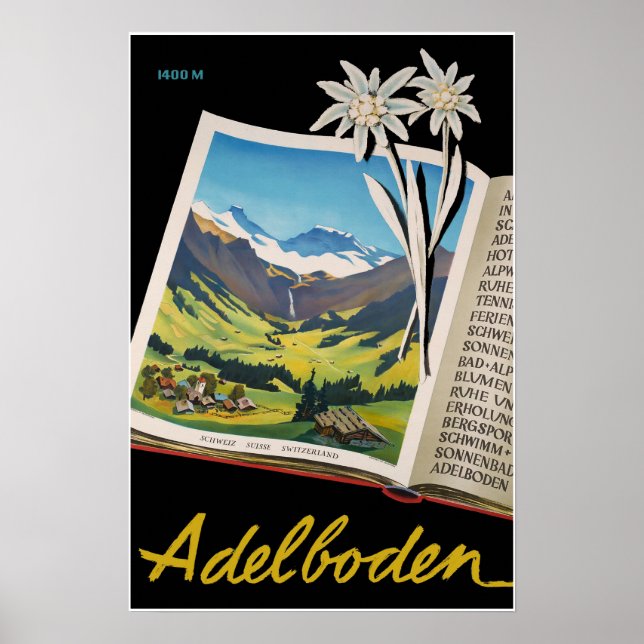 Adelboden, Suisse, Affiche de voyage de ski (Devant)