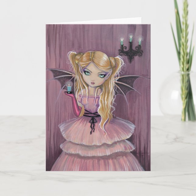 Adeline en carte vampire gothique rose (Devant)