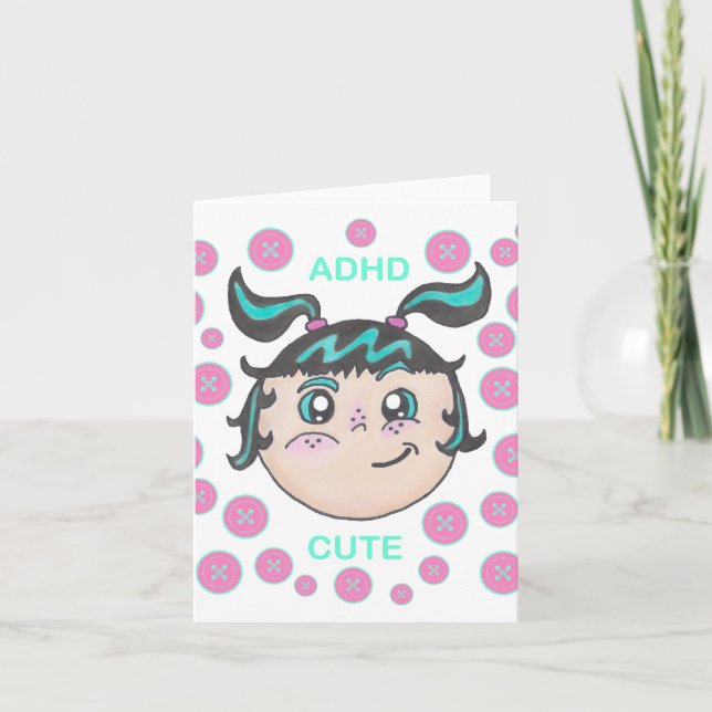 ADHD greeting card  with "ADHD Cute" illustration (Devant)
