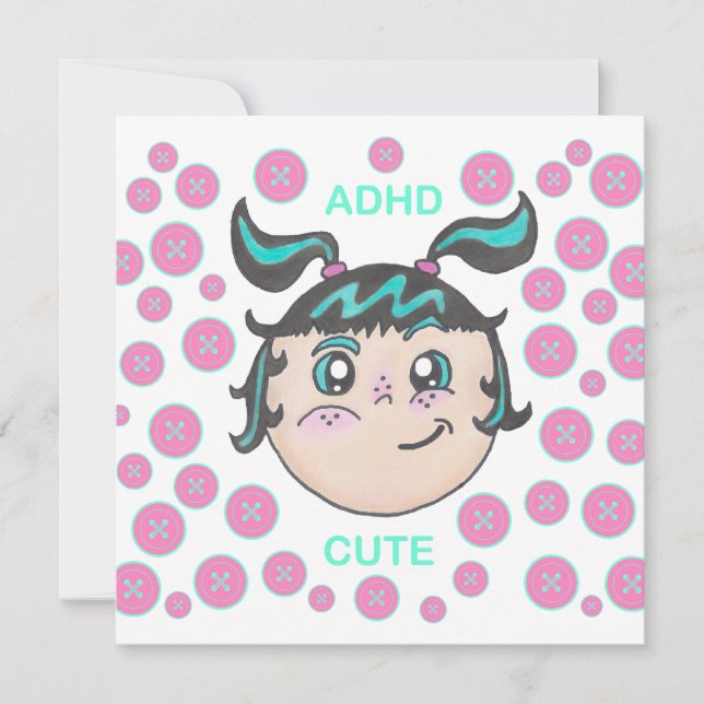 ADHD greeting card  with "ADHD Cute" illustration (Devant)