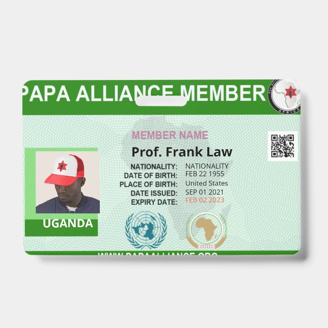 adhésion PAPA de 2 ans avec badge de carte d'ident (Avant)
