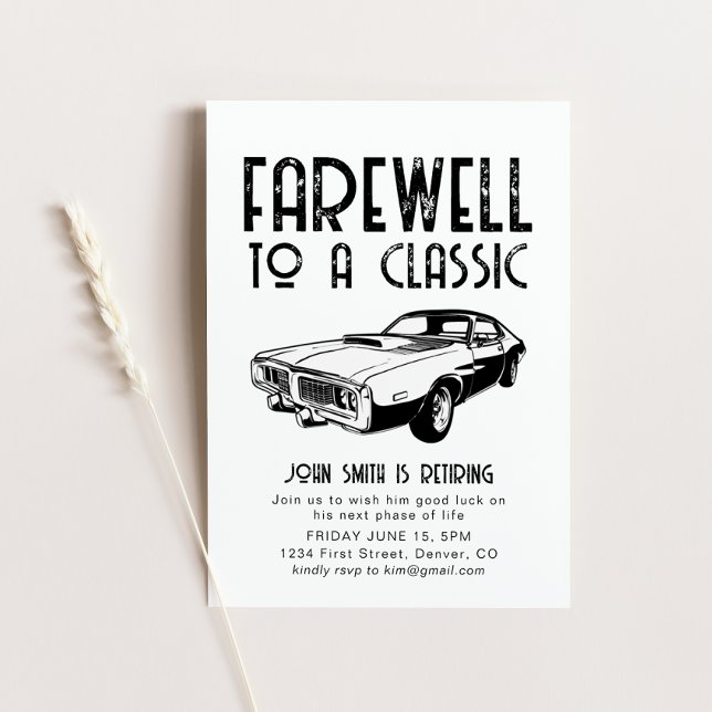 Adieu à une voiture Invitation classique de retrai (Créateur téléchargé)