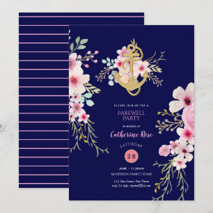 Adieu nautique Invitations Marine bleu rose floral