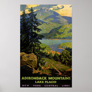 Adirondack Mountains Lake Placid Poster vintage Re