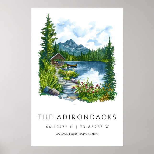 Adirondacks Watercolor Poster Adirondacks Travel (Devant)