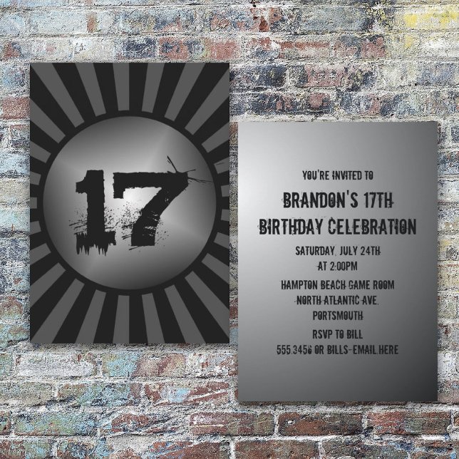 Ado Boys Black and Grey Custom Birthday Invitation (Créateur téléchargé)