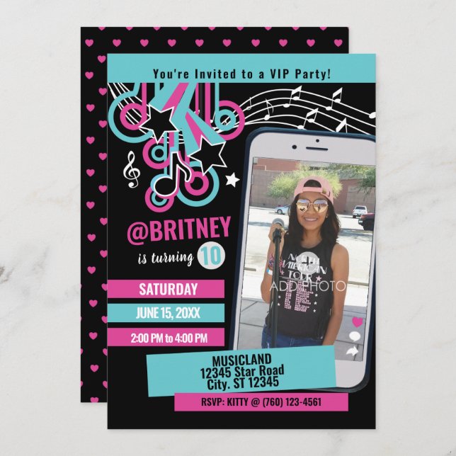 Ado Dance Party Photo Invitation d'anniversaire (Devant / Derrière)