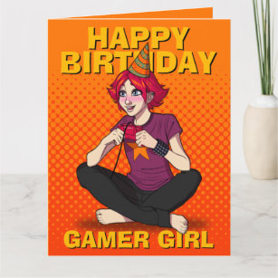 Ado Gamer Girl Orange Anime Cartoon Carte Annivers