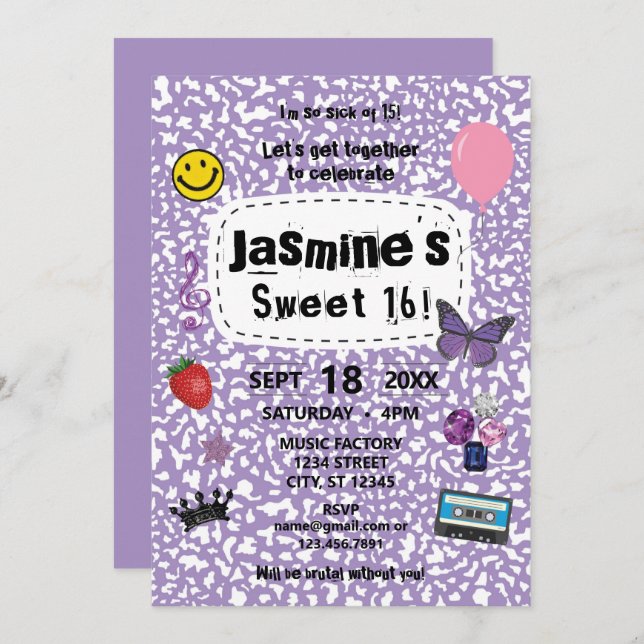 Adolescent Dream Sweet 16 Anniversaire Invitation (Devant / Derrière)