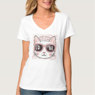 ADOM "Feline Pretty" Chat T-shirt Femme Col V