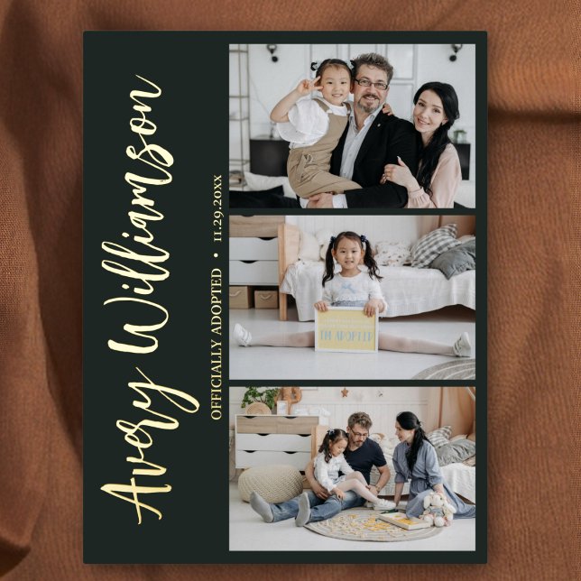 Adoption Faire-part Modern 3 Photo Foil Carte post (Créateur téléchargé)