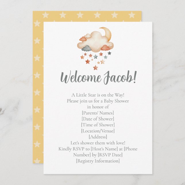 Adoption Shower Invitation – Dreamy Star Welcome (Devant / Derrière)