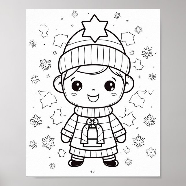 Adorable affiche de coloriage de Noël d'hiver (Devant)