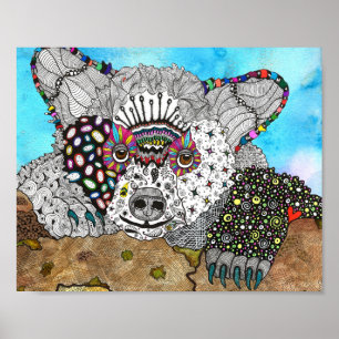 Adorable and Colorful Bear Poster - 10" x 8"
