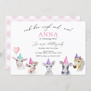 Adorable Animaux de ferme Fille Invitation d'anniv