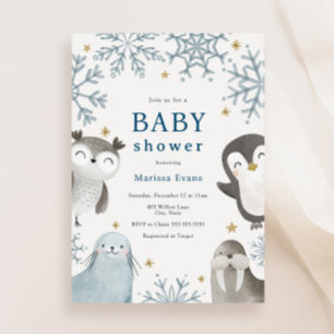 Adorable Animaux d'hiver Baby shower Invitation