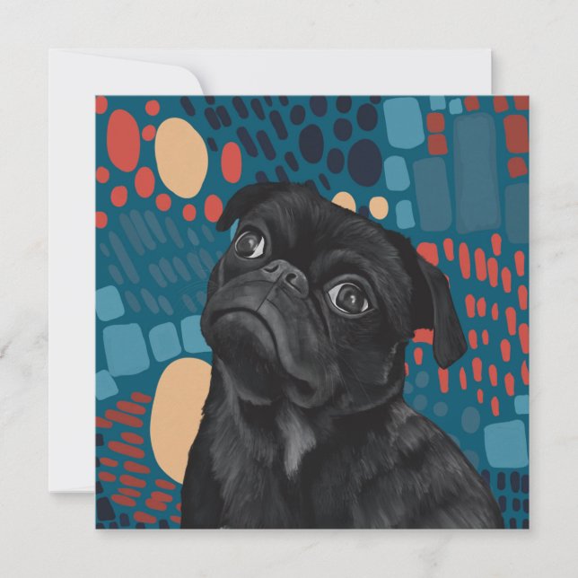 Adorable assis Carlin noir chien sur bleu Abstrait (Devant)