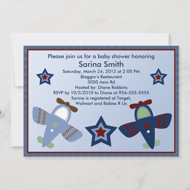 Adorable Avion / Aviateur Baby Shower Invitations (Devant)