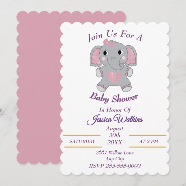 Adorable Baby Elephant Baby shower Invitation (Devant / Derrière)