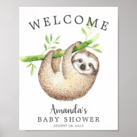 Adorable Baby Sloth Welcome Baby shower Poster