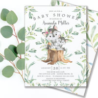 Adorable bébé loup et maman Baby shower Invitation