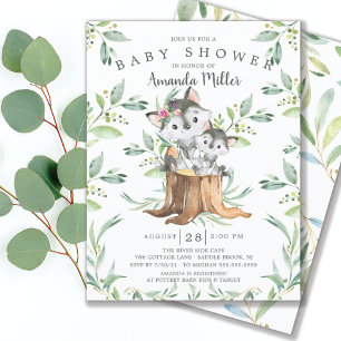 Adorable bébé loup et maman Baby shower Invitation