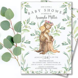 Adorable bébé ours et maman Baby shower Invitation