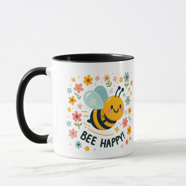 Adorable Bee Happy Mug Cups (Gauche)