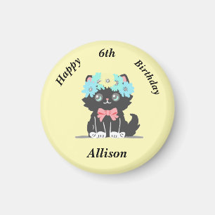 Adorable Black Kitty Anniversaire Magnet