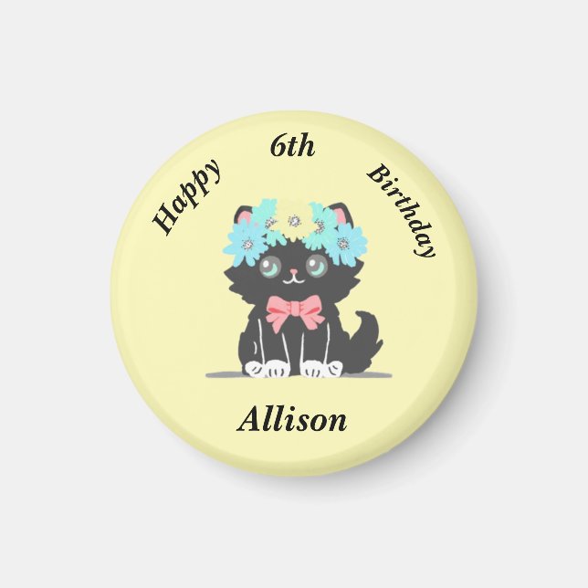 Adorable Black Kitty Anniversaire Magnet (Devant)