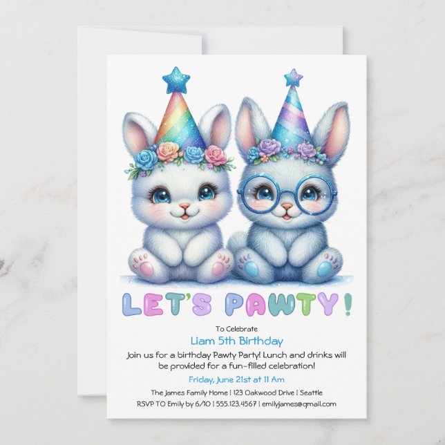 Adorable Bunny Invitation d'anniversaire - Parties (Devant)
