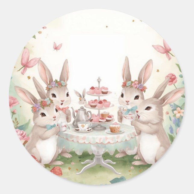 Adorable Bunny Tea Party Favor & Envelope Sticker (Devant)