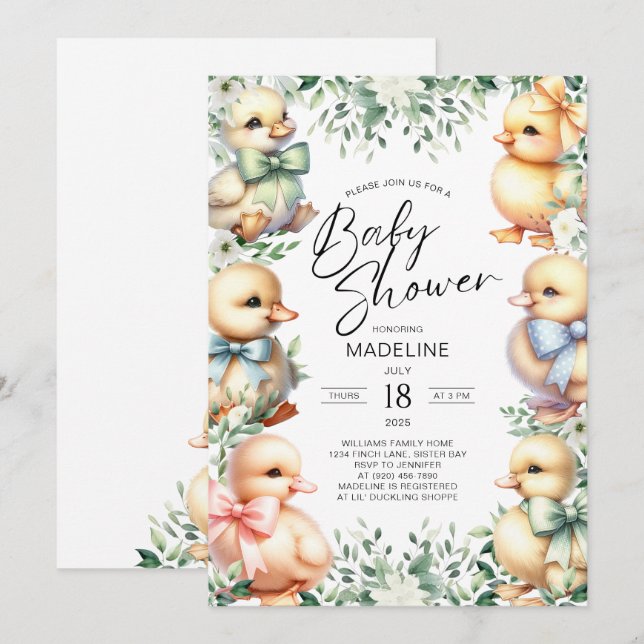 Adorable Canard vert Baby shower Invitation (Devant / Derrière)
