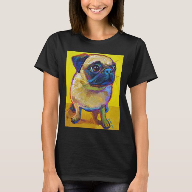 Adorable Carlin chiot sur T-shirt classique jaune  (Devant)