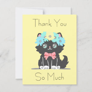 Adorable Carte de remerciements plat Kitty noir