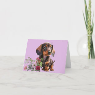 Adorable carte de voeux blanche chiot Dachshund