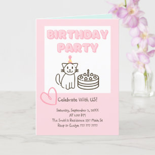 Adorable Cat&Cake Invitation Anniversaire