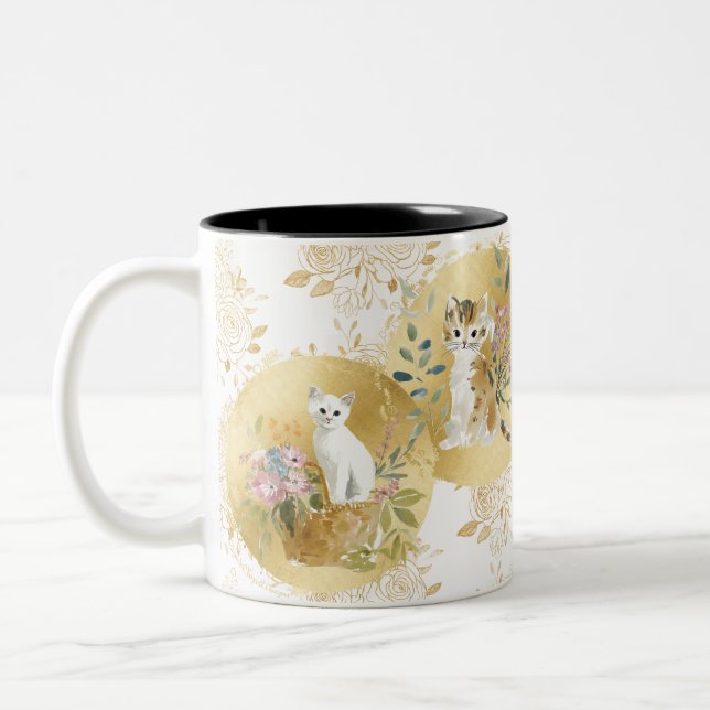 Adorable Cats Mug Gold White Watercolor (Gauche)