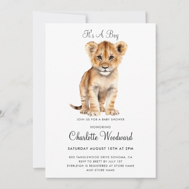 Adorable C'est un garçon Lion Cub Invitation (Devant)
