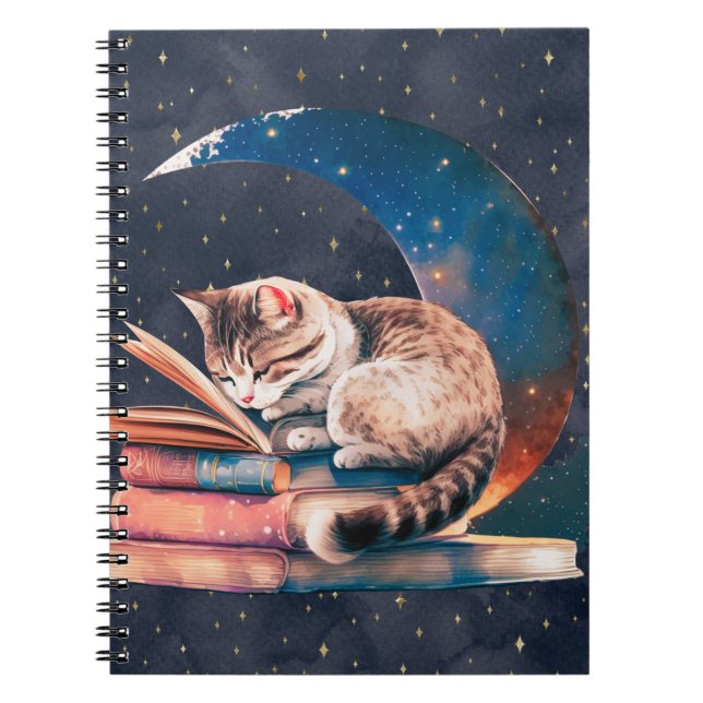 Adorable Chat sur la Lune Lire un livre (Devant)