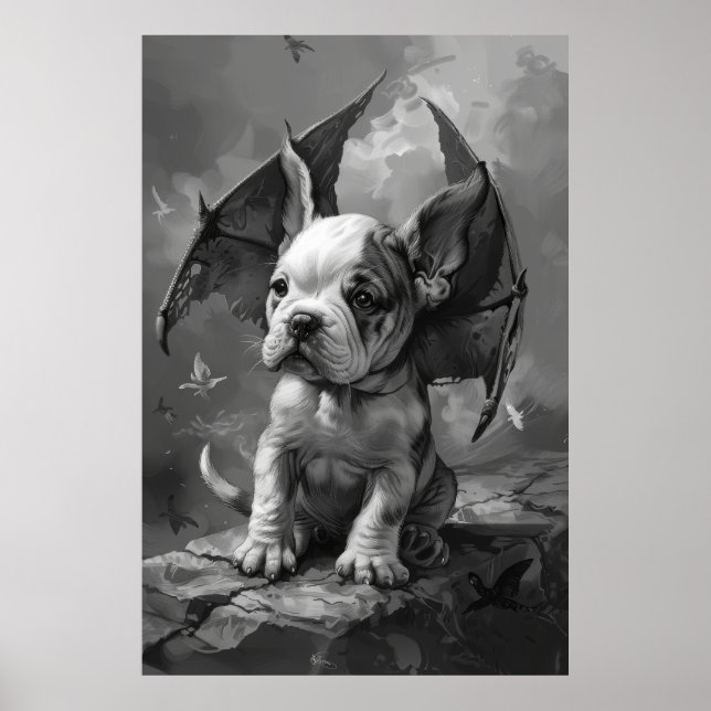 Adorable Chien avec Dragon Wings Imaginaire Poster (Devant)