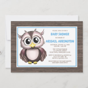 Adorable Chouette Brown Bleue Invitations de douch