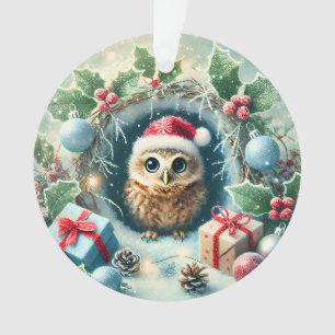 adorable Chouette de Noël avec chapeau de Père Noë