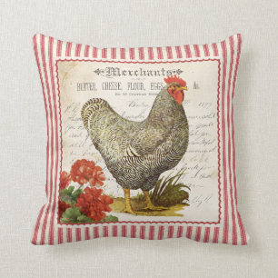 Adorable coussin de coq vintage noir et blanc