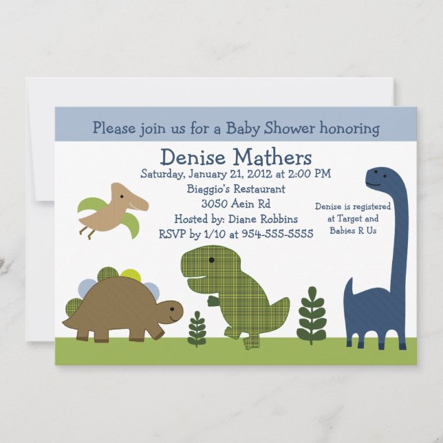 Adorable Dinosaur/Dino Baby shower Invitation (Devant)