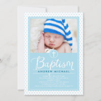 Adorable Dots Baptême Invitation - Bleu