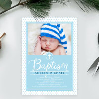 Adorable Dots Baptême Invitation - Bleu